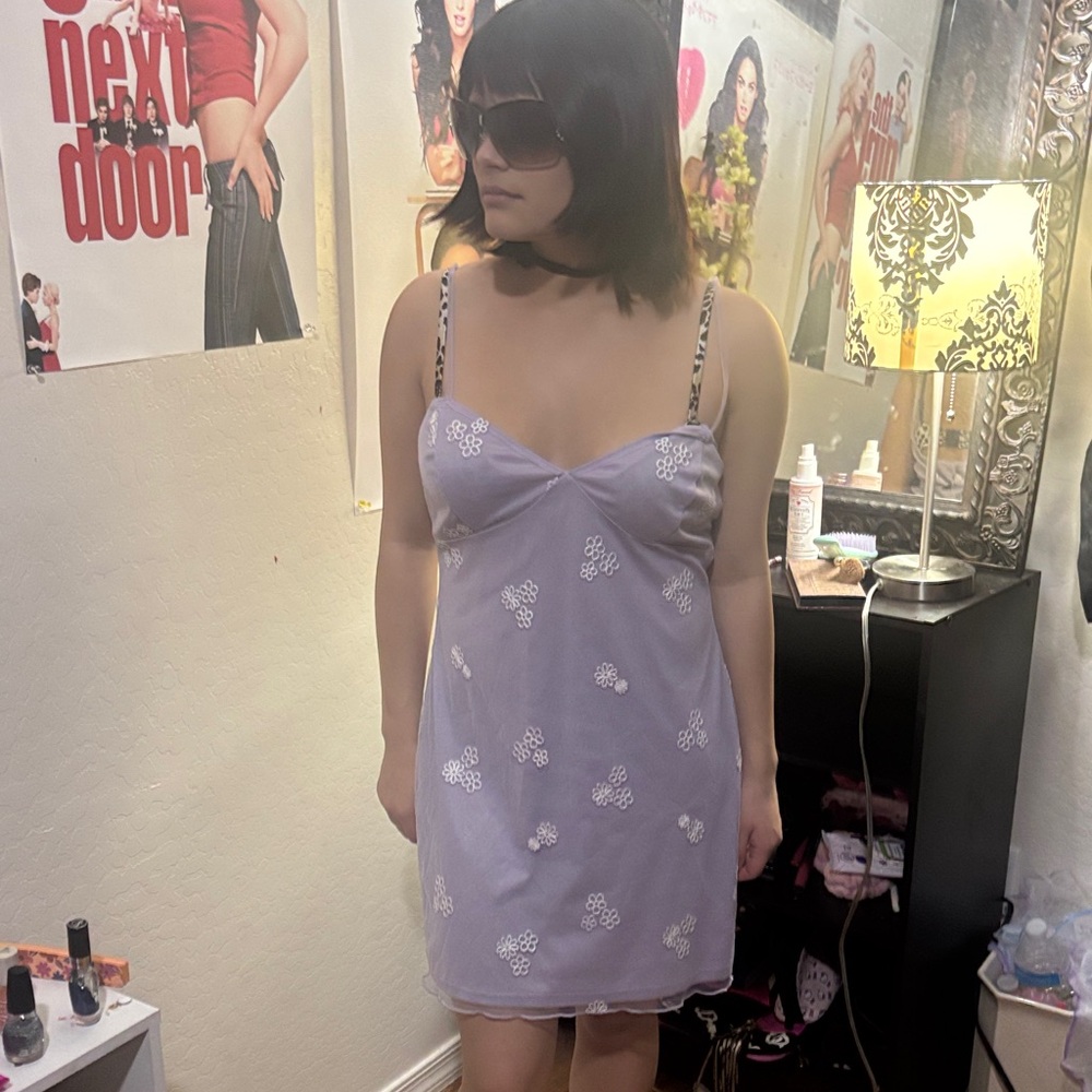 Le Lis Lavender Lace-Embroidered Slip Dress